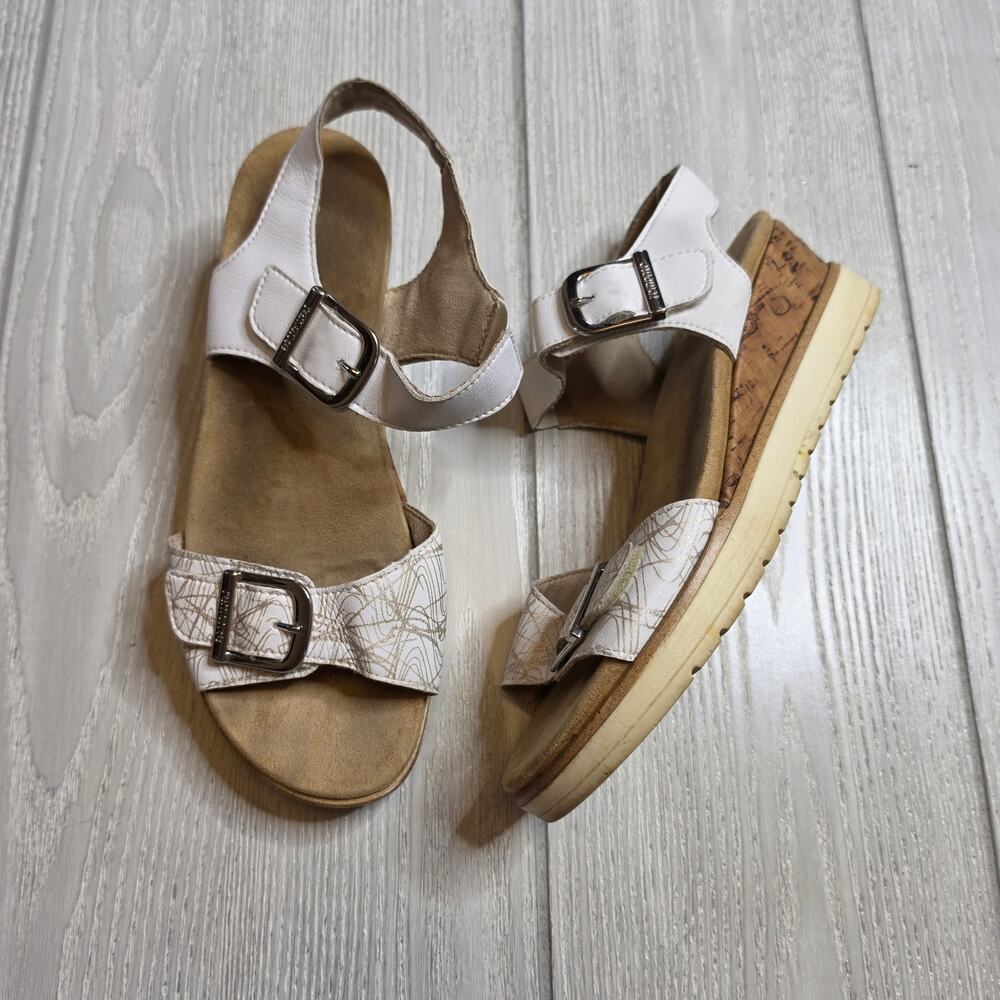 Remonte R6152 White Patterned Leather Ankle Strap Cork Wedge Sandals Size 8.5